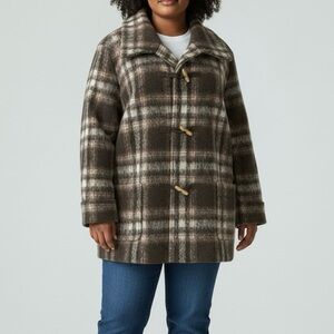 Pendleton Brown Plaid Wool Mohair Jacket Petite Large PL Horn Button READ